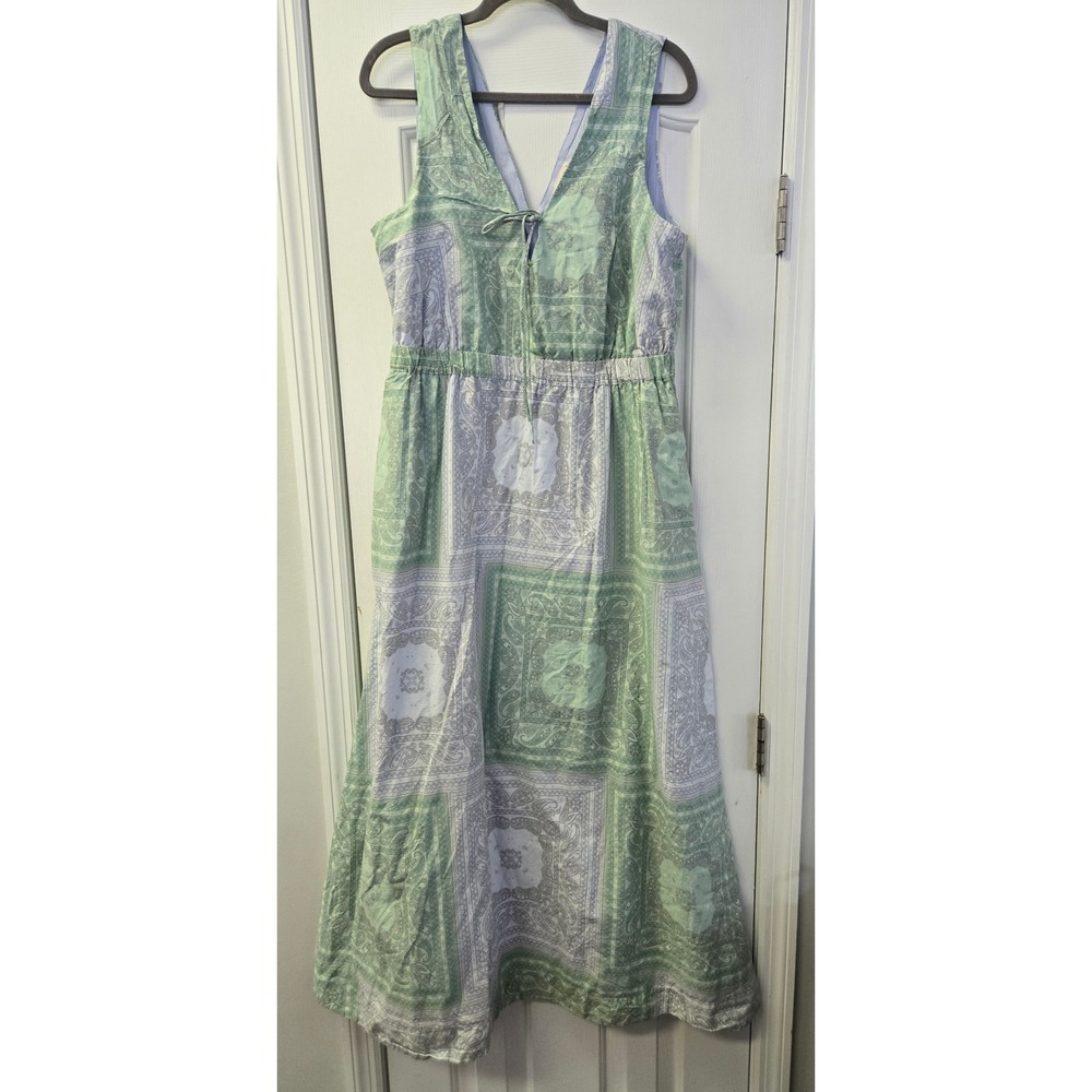 Universal Thread Green Paisley Bandana Print Cotton Maxi Dress Farm Medium